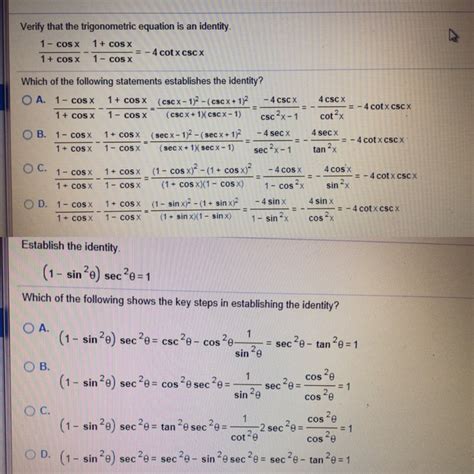 Solved Verify That The Trigonometric Equation Is An Identity Chegg