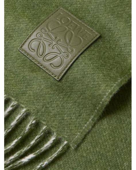 Loewe Logo Appliqu D Fringed Wool And Cashmere Blend Scarf In Green For