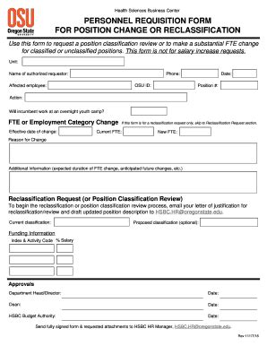 Fillable Online Fa Oregonstate PERSONNEL REQUISITION FORM FOR POSITION