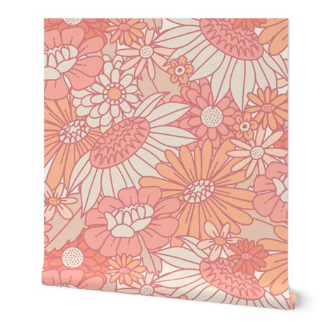 70s Retro Floral Peach Fuzz Large Wallpaper Spoonflower