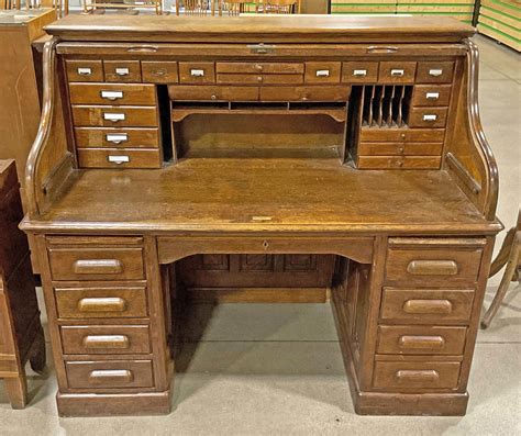 Lot Antique Traditional Style Oak Wood Roll Top Desk