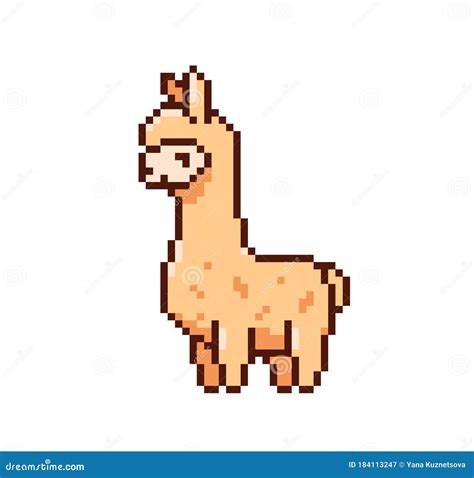 Cute Game Art Pixel Lama On White Background Stock Vector