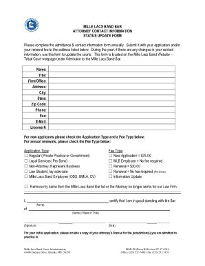 Fillable Online Attorney Status Update Form Pdf Mille Lacs Band Of