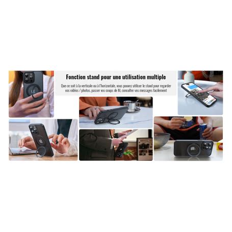 COQUE RENFORCÉE COMPATIBLE IPHONE 15 AVEC ANNEAU STAND MAGSAFE ROTATIF