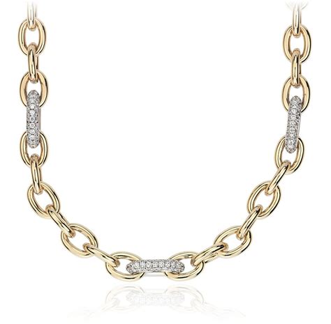 16.5" Chain Link Diamond Necklace in 18k Italian Yellow Gold | Blue Nile