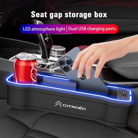 Car Seat Gap LED Atmosphere Light Storage Box For Citroen Celysee C6 C3