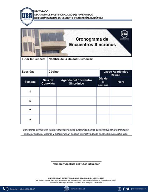 Formato Cronograma DE Encuentros Síncronos AV 2023-3 - Contacto: +58