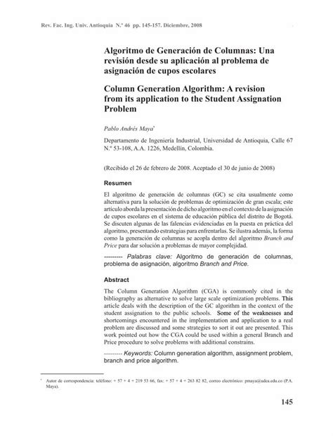 PDF Algoritmo de Generación de Columnas Una de Ingeniería