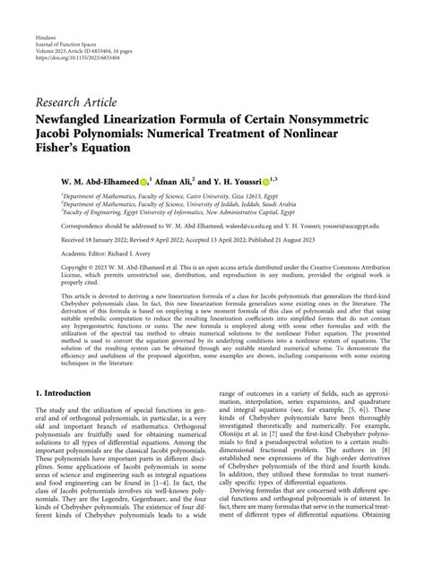 (PDF) Newfangled Linearization Formula of Certain Nonsymmetric Jacobi Polynomials: Numerical ...