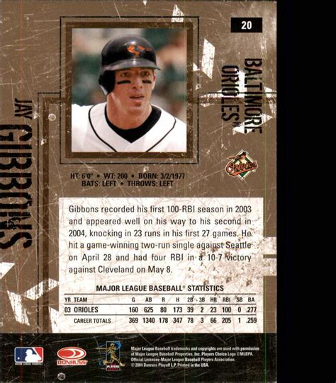 2004 Leather And Lumber Baltimore Orioles Baseball Card 20 Jay Gibbons