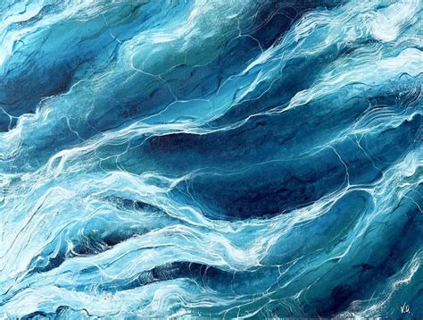 Mystic blues - abstract sea ocean water acrylic painting Painting by ...