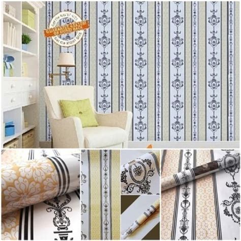 Jual Wallpaper Stiker Dinding Batik Salur Gold Elegan Kamar Ruang Tamu