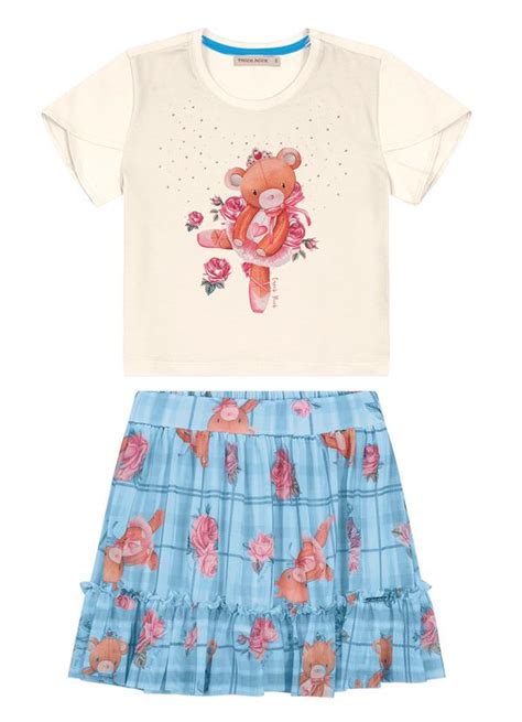 Conjunto Infantil Blusa Saia Tule Bege Trick Nick