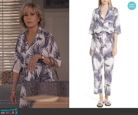 Wornontv Graces White Palm Leaf Print Jumpsuit On Grace And Frankie