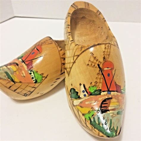 Hanging Dutch Clogs Hand Painted Small Wooden Shoes Wall Home Decor Man