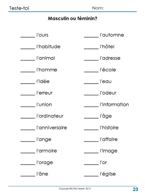 Test Your French Activities To Practice French Gender Articles And Plural 20 Worksheets Plus