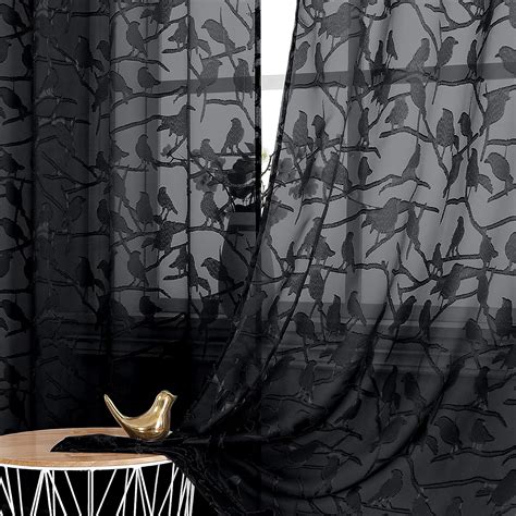 Amazon Ovzme Textured Black Sheer Curtains Inch Length Panels