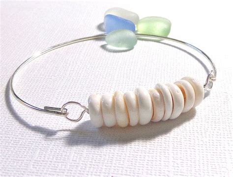 Hawaiian Puka Shell Bangle Garden Leaf Seaside Sea Glass Bracelet