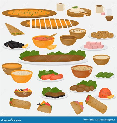 Middle East Food. Traditional Cusine and Beverages on White Background