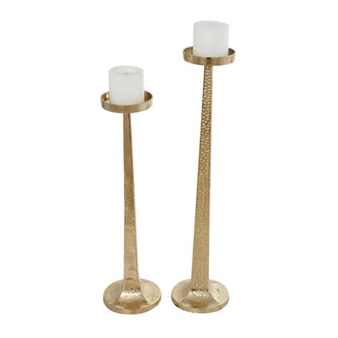 Litton Lane Gold Aluminum Metal Tall Hammered Candle Holder Set Of