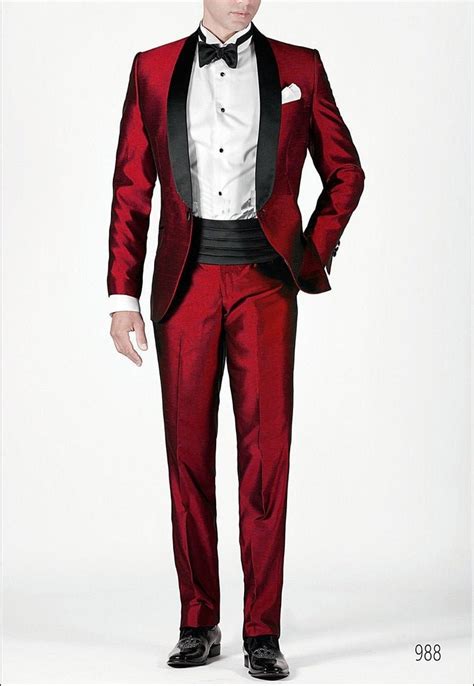 Men Suits Luxury Red Silk Suit Groom Wear Western Wedding Etsy