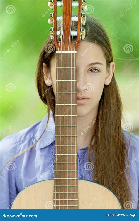 Teenage Girl Playing Guitar Stock Photo Image Of Face Clean 36064226