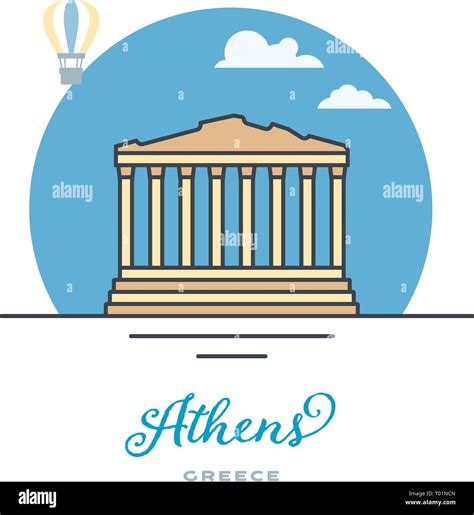 Parthenon Temple At Acropolis Athens Greece Flat Vector Illustration