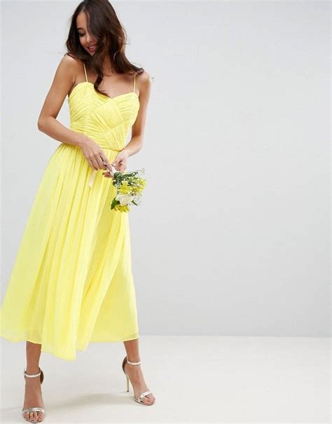 Bright Yellow Bridesmaid Dresses Asos Wedding Rouched Midi Dress