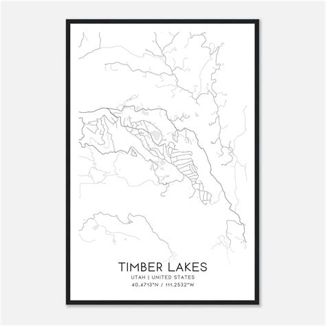 Timber Lakes Utah Map Poster, Modern Home Decor Wall Art Print - Custom