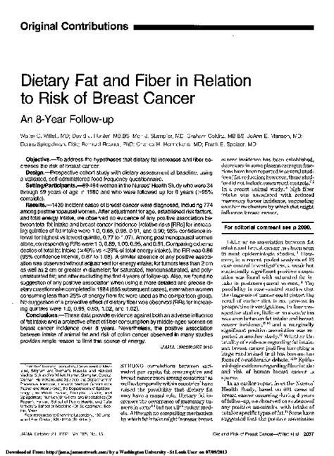 Pdf Dietary Fat And Fiber In Relation To Risk Of Breast Cancer An 8