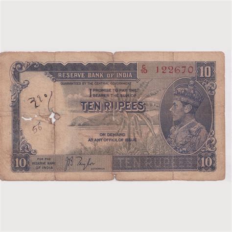 Rare 10 rupees Note British India J.B. Taylor - Coinbazzar.com