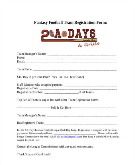 Free 9 Team Registration Forms In Pdf Ms Word