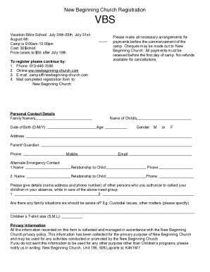 Fillable Online VBS Registration Forms Pages Fax Email Print PdfFiller