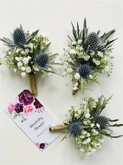 Rustic Scottish Thistle Wedding Buttonholes Bespoke Dried Flowers