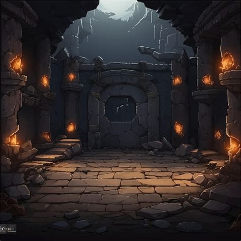 Premium Vector | A dark dungeon with a fire in the middle game background