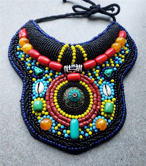 African Beaded Bib Collar Necklace Tribal Necklace Zulu Etsy