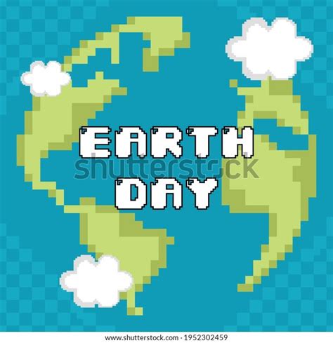 Vektor Stok Earth Day Pixel Art Text Vector Tanpa Royalti