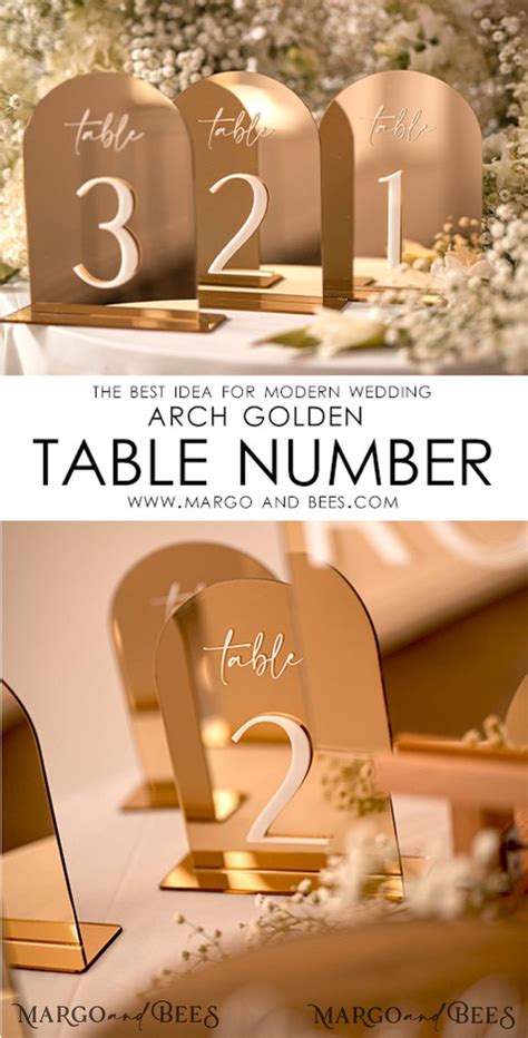 Acrylic Arch Table Numbers Mirror Gold Acrylic Sign Gold Plexi Table