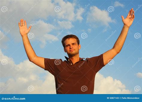 Man With Open Hands In The Air Stock Image Image Of Happy Copy 5087143