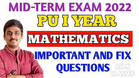 1st PU Maths Midterm Exam 2022 1st P U Maths Mid Term Exam Important