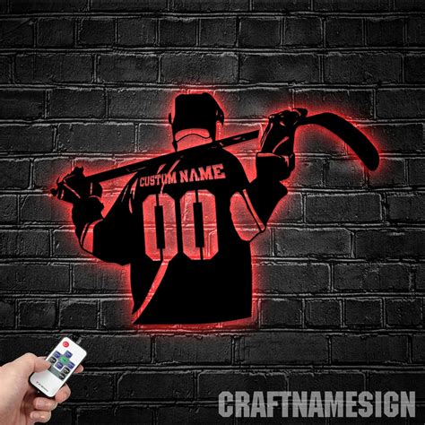 Personalized Hockey Metal Sign Led Hockey Stick Metal Wall Art Custom