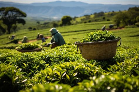 Premium Photo | Workers gathering ceylon tea on green plantation