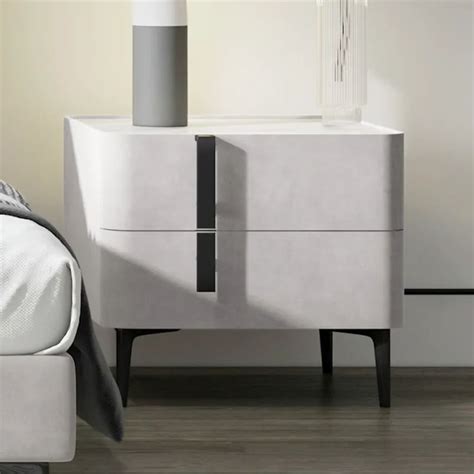 Modern White Nightstand with Drawers & Sintered Stone Top Freestanding Bedside Table | Homary ...