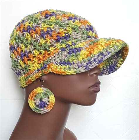 Crochet Baseball Cap With Earrings By Razonda Lee Wide Brimmed Hats