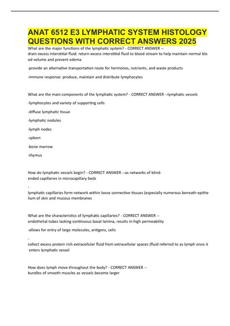 ANAT 6512 E3 LYMPHATIC SYSTEM HISTOLOGY QUESTIONS WITH CORRECT ANSWERS