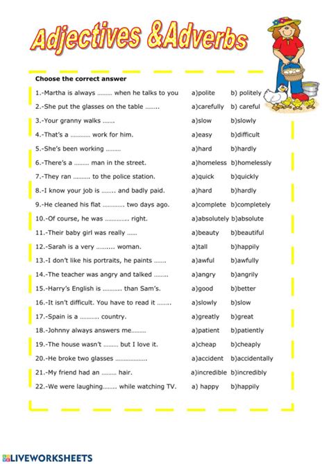 Adjective And Adverb Explanation Worksheet Adjectiveworksheets Net