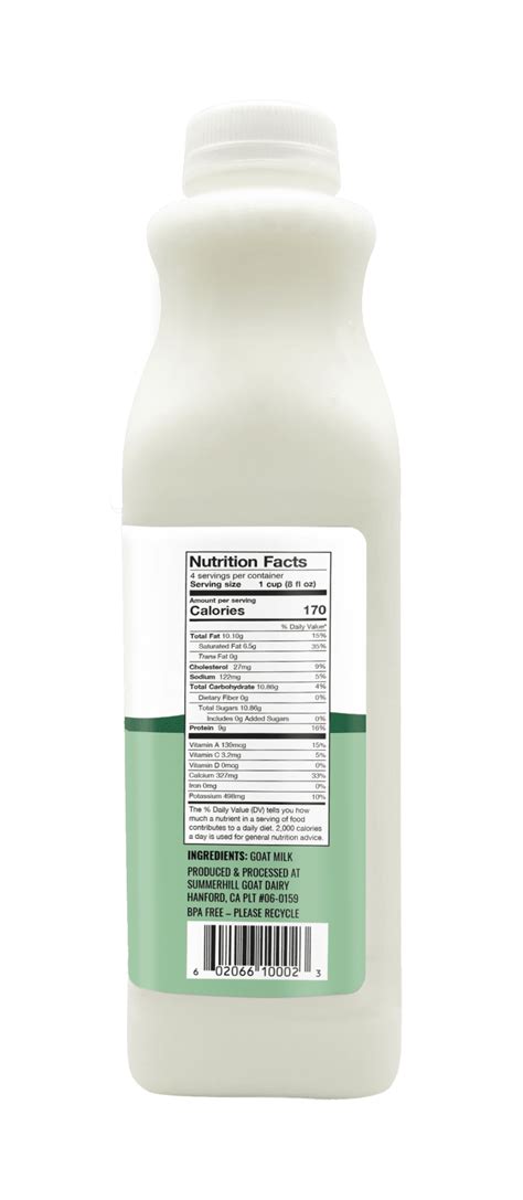 32oz Whole Natural Goat Milk Summerhill Goat Dairy