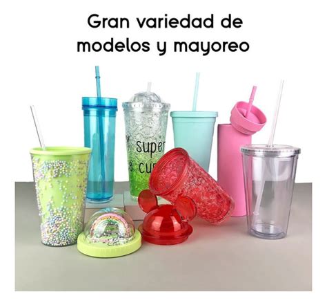 Vaso Acr Lico Reutilizable Oz Con Popote Doble Pared Pzas Cuotas