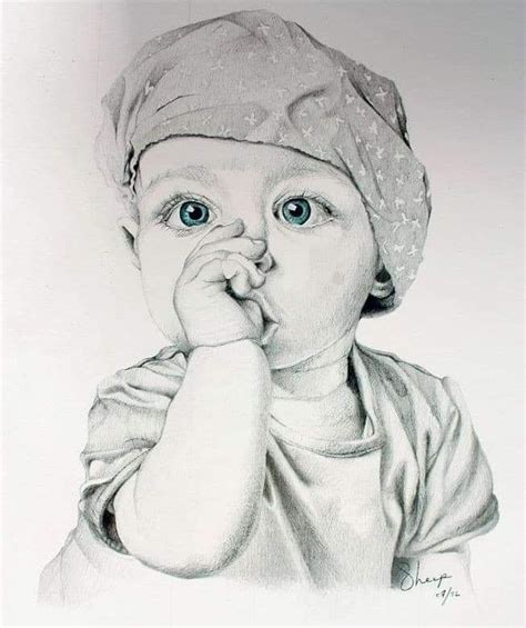 A Pencil Drawing Of A Baby Wearing A Turban And Holding Her Hand To Her