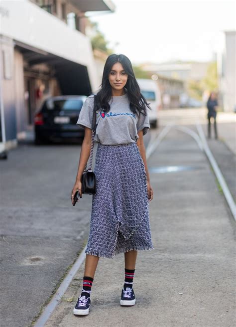 How To Pull Off Wearing Sneakers With Skirts And Dresses This Summer Skirt And Sneakers